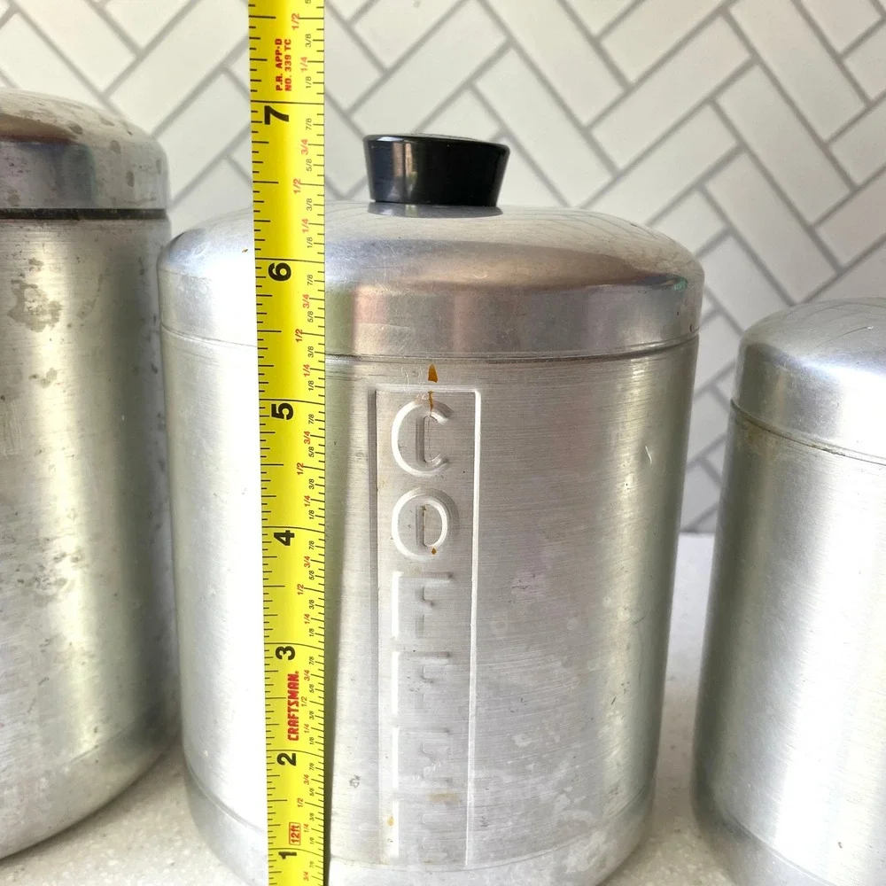 1950s Vintage Spun Aluminum Kitchen Canister Set of 4 Nesting Art Deco MCM